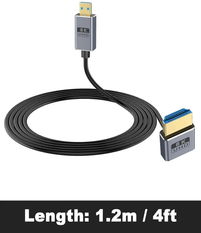 Alt view image 3 of 7 - Micro HDMI to HDMI 2.1 Cable, Up Angle HDMI Male to Micro HDMI Cable 8K@60Hz, 4K@240Hz, 48Gbps High Speed Compatible with Raspberry Pi 5/Pi 4/GoPro Hero 7 6/S.ony A6000 Camera 4FT/1.2M