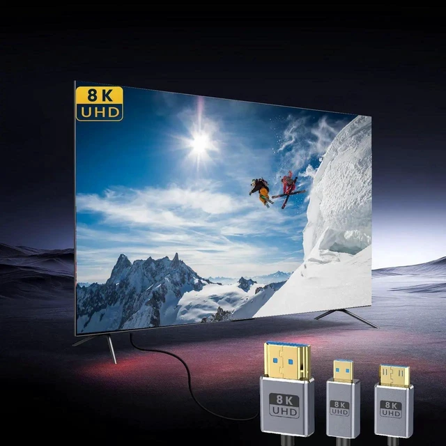 Alt view image 5 of 7 - 1ft Mini HDMI to HDMI 8K@60Hz Cable, 48Gbps Left Angle Mini HDMI to Straight HDMI 2.1 Coaxial Cord, OD 2.5mm Ultra Thin UHD Cable