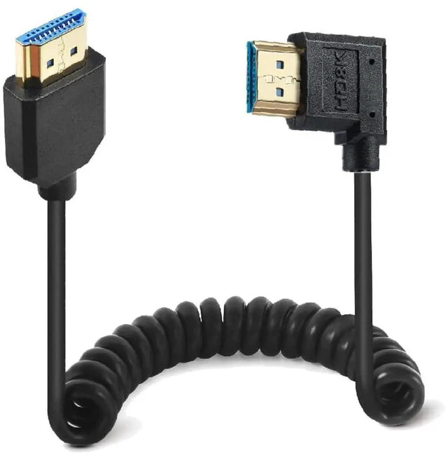 Main image of 4ft Coiled 8K@60Hz HDMI 2.1 Cable, 90° Left Angle Male to Male Spiral Cord, Ultra HD 48Gbps Shielded Cable