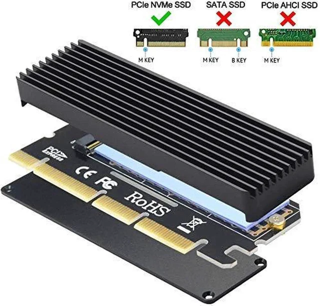 Alt view image 3 of 6 - M.2 NVMe Key M to PCIe x4/x8/x16 Adapter Card with Heatsink, Support 2230 2242 2260 2280 M.2 SSD