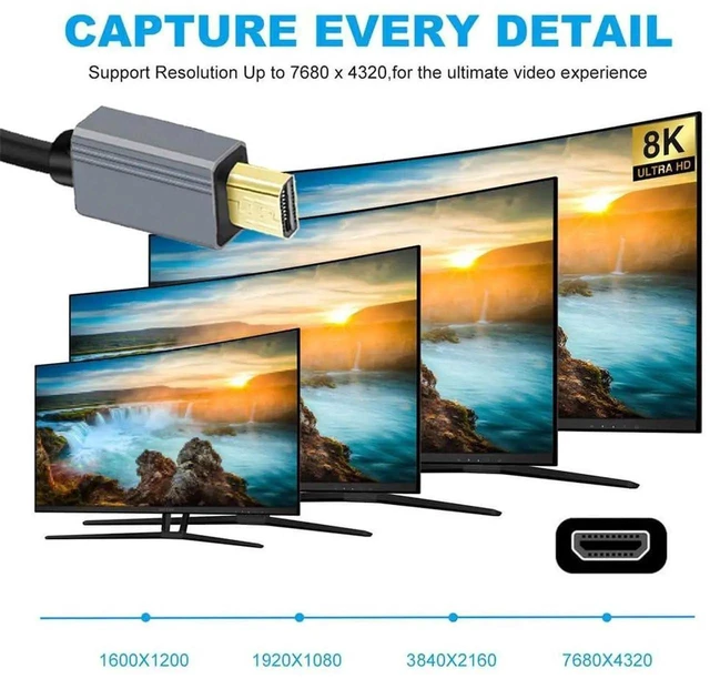 Alt view image 2 of 7 - 100cm Coiled Micro HDMI 2.1 Type-D to HDMI Male to Male Stretch Cable, 8K UHD Retractable Spring Cord for HDTV Camera Laptop Monitor