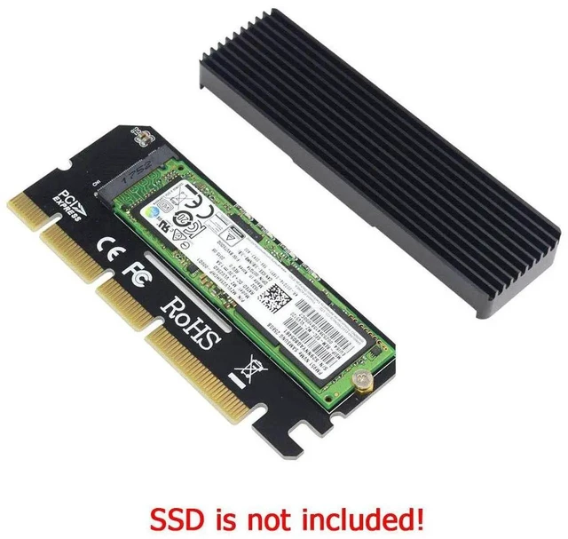 Alt view image 5 of 6 - M.2 NVMe Key M to PCIe x4/x8/x16 Adapter Card with Heatsink, Support 2230 2242 2260 2280 M.2 SSD