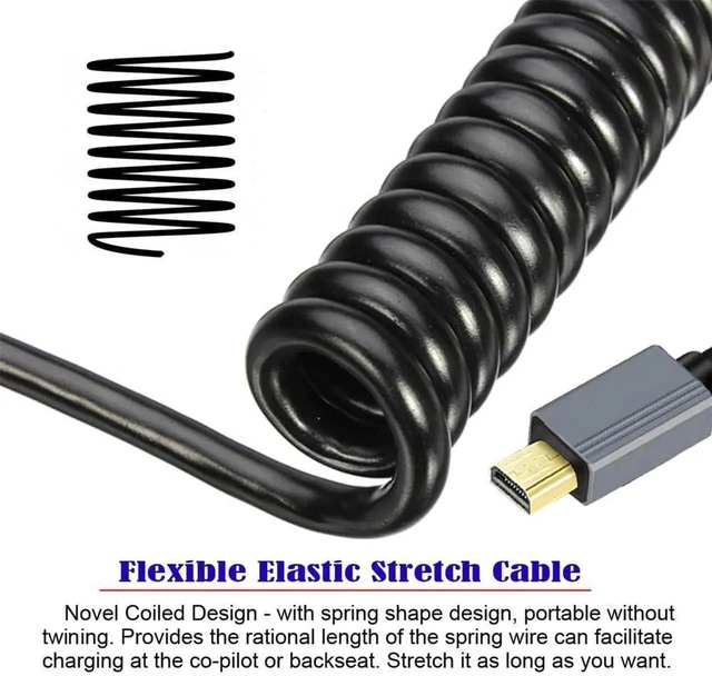 Alt view image 4 of 7 - 100cm Coiled Micro HDMI 2.1 Type-D to HDMI Male to Male Stretch Cable, 8K UHD Retractable Spring Cord for HDTV Camera Laptop Monitor