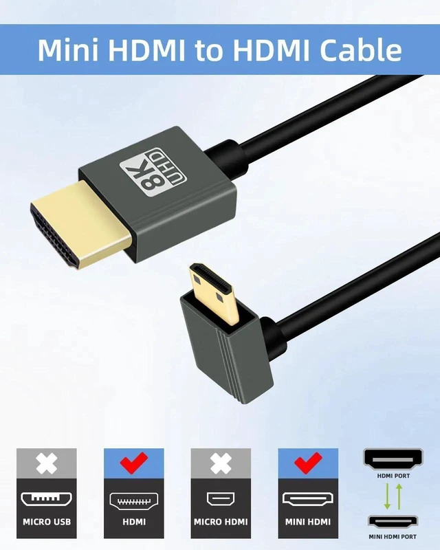 Alt view image 5 of 7 - 2.2FT 270 Degree Up Angle Mini HDMI to HDMI Coiled Cable, HDMI 2.1 48Gbps 8K@60Hz Spring Spiral Cord for Camera Camcorder HDTV Tablet
