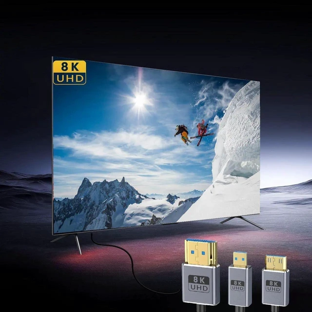 Alt view image 5 of 7 - 1ft Mini HDMI to HDMI 8K@60Hz Cable, 48Gbps Right Angle Mini HDMI to Straight HDMI 2.1 Coaxial Cord, OD 2.5mm Ultra Thin UHD Cable