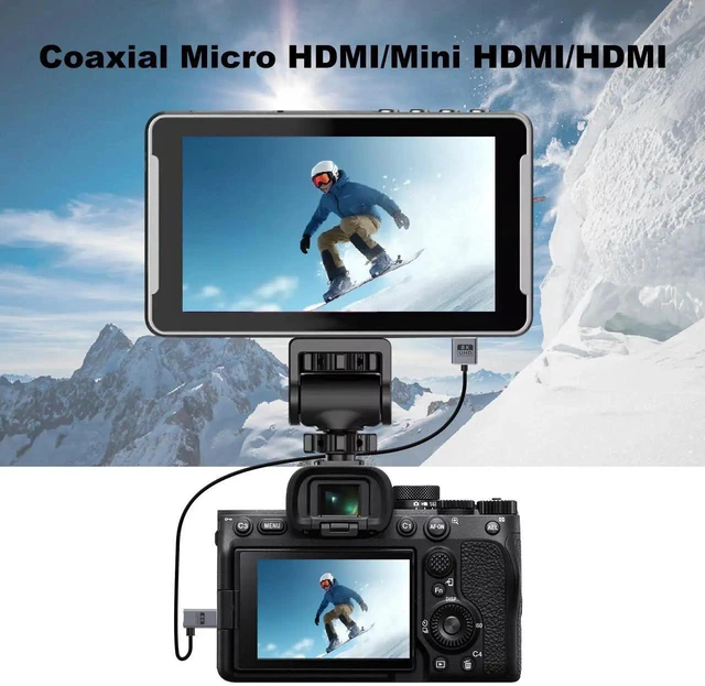 Alt view image 6 of 7 - 1ft Mini HDMI to HDMI 8K@60Hz Cable, 48Gbps Right Angle Mini HDMI to Straight HDMI 2.1 Coaxial Cord, OD 2.5mm Ultra Thin UHD Cable