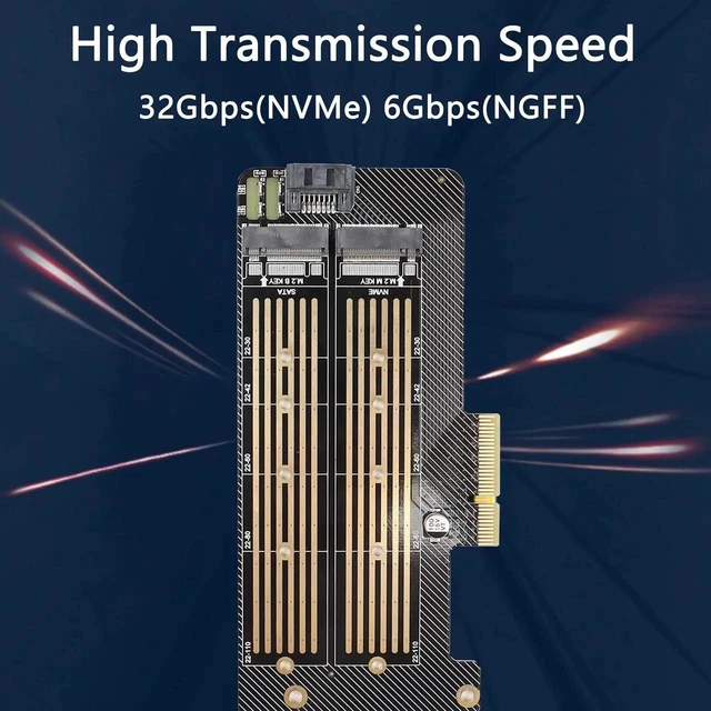 Alt view image 2 of 7 - M.2 NVMe to PCIe Adapter Card, Dual M.2 M-Key NVMe + B-Key SATA SSD PCIe 3.0 Expansion Card, Support 2230 2242 2260 2280 22110 M.2 SSD