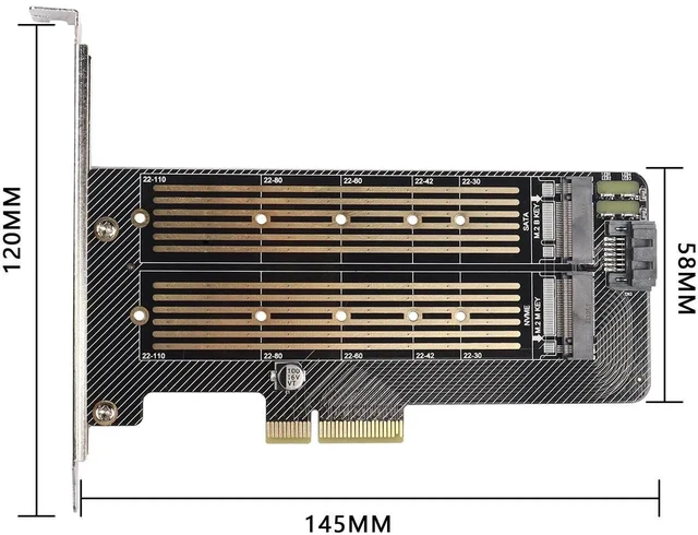 Alt view image 3 of 7 - M.2 NVMe to PCIe Adapter Card, Dual M.2 M-Key NVMe + B-Key SATA SSD PCIe 3.0 Expansion Card, Support 2230 2242 2260 2280 22110 M.2 SSD