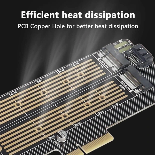 Alt view image 7 of 7 - M.2 NVMe to PCIe Adapter Card, Dual M.2 M-Key NVMe + B-Key SATA SSD PCIe 3.0 Expansion Card, Support 2230 2242 2260 2280 22110 M.2 SSD