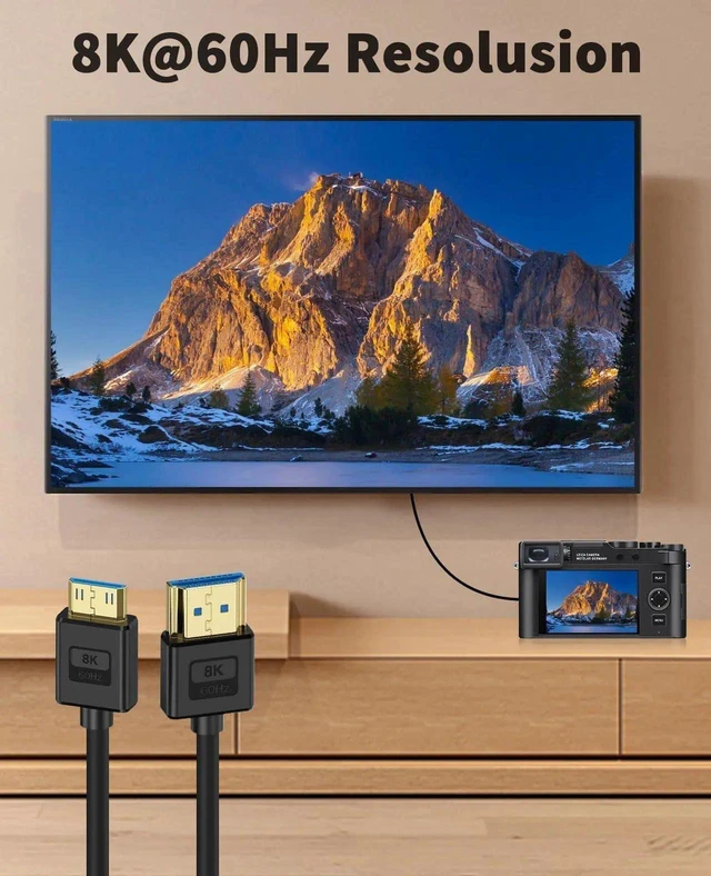 Alt view image 2 of 7 - 1ft Ultra Thin 8K Mini HDMI to HDMI Cable, HDMI 2.1 48Gbps Soft Slim Silicone Short Cord, Support 8K@60Hz for Camera Camcorder Laptop HDTV