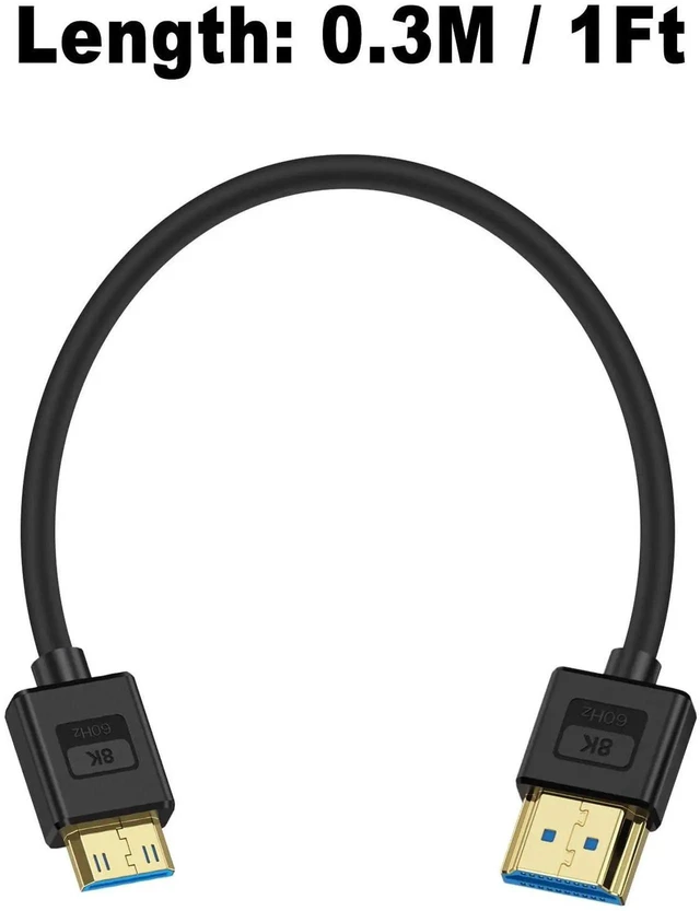 Alt view image 6 of 7 - 1ft Ultra Thin 8K Mini HDMI to HDMI Cable, HDMI 2.1 48Gbps Soft Slim Silicone Short Cord, Support 8K@60Hz for Camera Camcorder Laptop HDTV