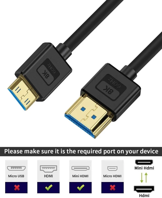 Alt view image 5 of 7 - 1ft Ultra Thin 8K Mini HDMI to HDMI Cable, HDMI 2.1 48Gbps Soft Slim Silicone Short Cord, Support 8K@60Hz for Camera Camcorder Laptop HDTV