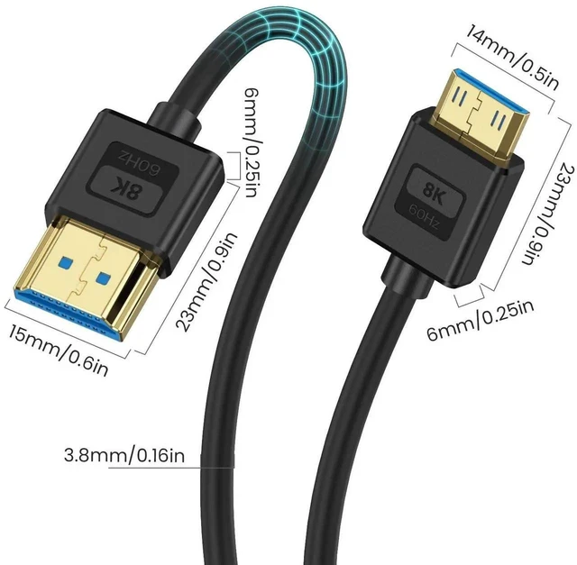 Alt view image 7 of 7 - 1ft Ultra Thin 8K Mini HDMI to HDMI Cable, HDMI 2.1 48Gbps Soft Slim Silicone Short Cord, Support 8K@60Hz for Camera Camcorder Laptop HDTV