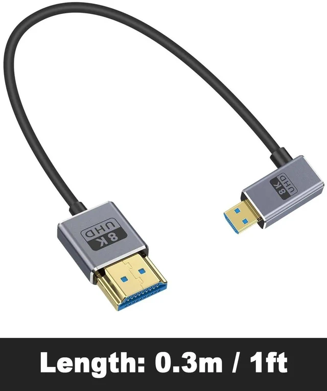 Alt view image 7 of 7 - 8K 90 Degree Micro HDMI to HDMI Cable 1FT/30cm, Right Angl HDMI Male to Micro HDMI Adapter Cable with 8K@60Hz, 4K@240Hz, 48Gbps Micro HDMI Cable Coiled for Cameras, DSLRs, Camcorders, Monitors