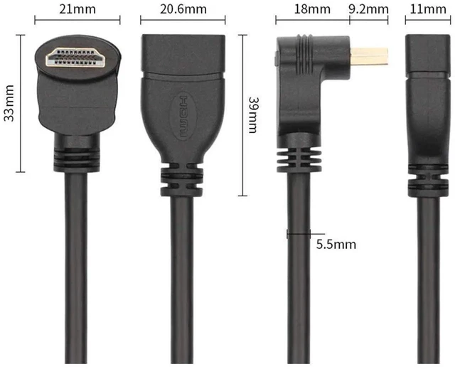 Alt view image 4 of 7 - 0.5FT 90° Angle HDMI Extension Cable, High Speed HDMI Male to Female Extender Cord, Gold-Plated, Black