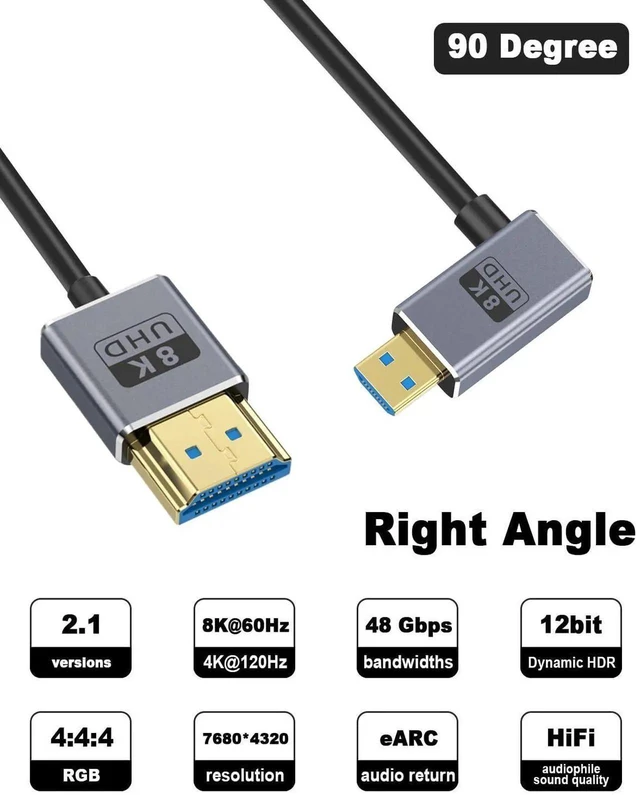 Alt view image 6 of 7 - 8K 90 Degree Micro HDMI to HDMI Cable 1FT/30cm, Right Angl HDMI Male to Micro HDMI Adapter Cable with 8K@60Hz, 4K@240Hz, 48Gbps Micro HDMI Cable Coiled for Cameras, DSLRs, Camcorders, Monitors