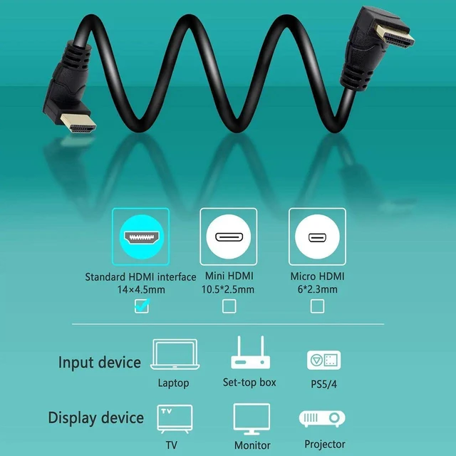 Alt view image 4 of 7 - 8K HDMI 2.1 Cable 0.6M 48Gbps Up Angle to Down Angle Male to Male Cord Supports 8K@60Hz 3D ARC for TV Monitor Projector PS5 Xbox
