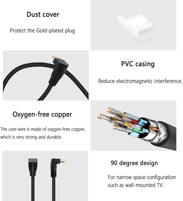 Alt view image 6 of 7 - 8K HDMI 2.1 Cable 0.6M 48Gbps Up Angle to Down Angle Male to Male Cord Supports 8K@60Hz 3D ARC for TV Monitor Projector PS5 Xbox