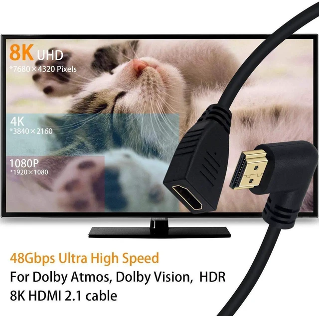 Alt view image 7 of 7 - 0.5FT 90 Degree Left Angle HDMI Extension Cable, HDMI 2.1 Male to Female Short Adapter 48Gbps 8K@60Hz 3D HDR Compatible with TV Xbox PS4 PS5