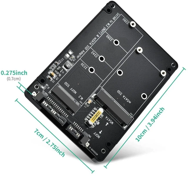Alt view image 2 of 7 - 2-in-1 mSATA M.2 NGFF to 2.5" SATA III Adapter Converter, Support B&M Key SSD, Not Compatible with M Key M.2 SSD