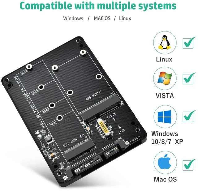 Alt view image 4 of 7 - 2-in-1 mSATA M.2 NGFF to 2.5" SATA III Adapter Converter, Support B&M Key SSD, Not Compatible with M Key M.2 SSD