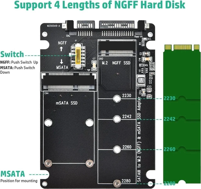 Alt view image 3 of 7 - 2-in-1 mSATA M.2 NGFF to 2.5" SATA III Adapter Converter, Support B&M Key SSD, Not Compatible with M Key M.2 SSD