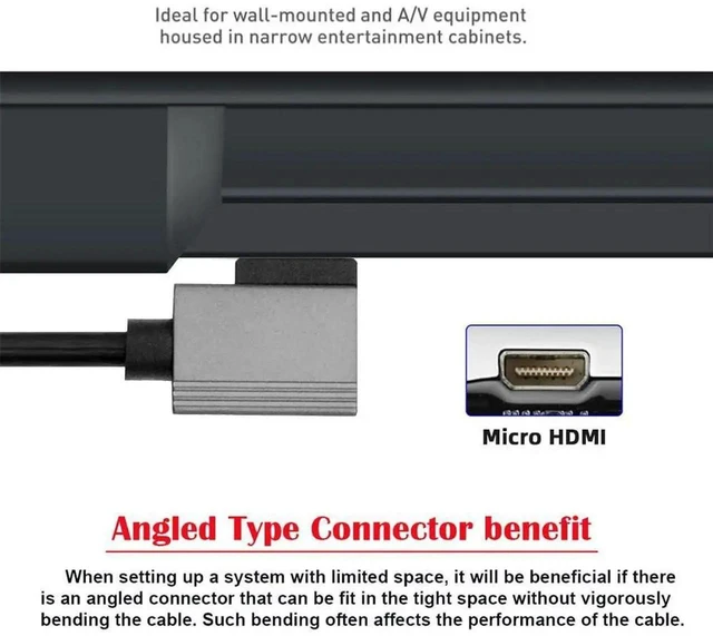 Alt view image 3 of 7 - 90 Degree Left Angled Coiled Micro HDMI 2.1 Type-D Male to HDMI Male Cable, 100cm Stretch 8K@60Hz High Speed Cord for Laptop Monitor HDTV Camera