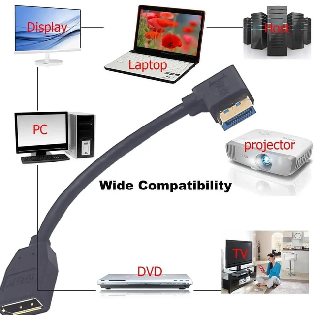 Alt view image 3 of 4 - 5.9 Inch DisplayPort 1.4 Extension Cable, 90° Right Angle Male to Female DP Extender Cord, Supports 8K@60Hz 4K@144Hz UHD
