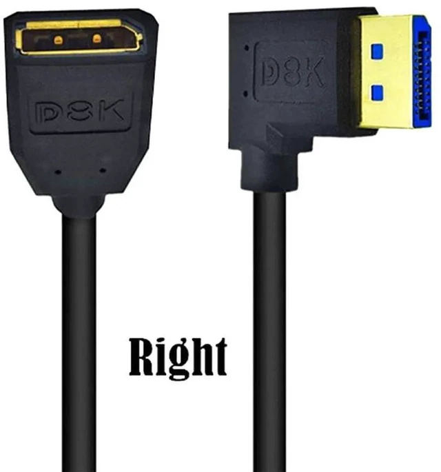 Alt view image 4 of 4 - 5.9 Inch DisplayPort 1.4 Extension Cable, 90° Right Angle Male to Female DP Extender Cord, Supports 8K@60Hz 4K@144Hz UHD