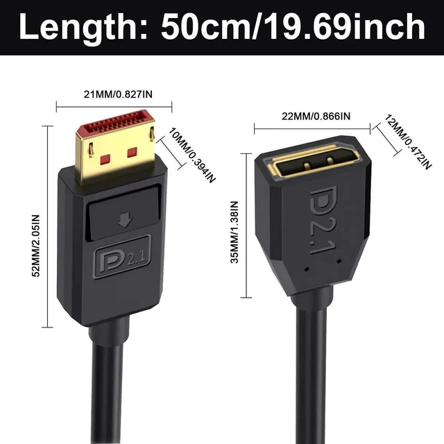 Alt view image 3 of 7 - 1.5FT DisplayPort 2.1 Extension Cable Male to Female 54Gbps Support 16K 8K 4K High Refresh Rate HDR HDCP DSC 1.2a for Gaming Monitor