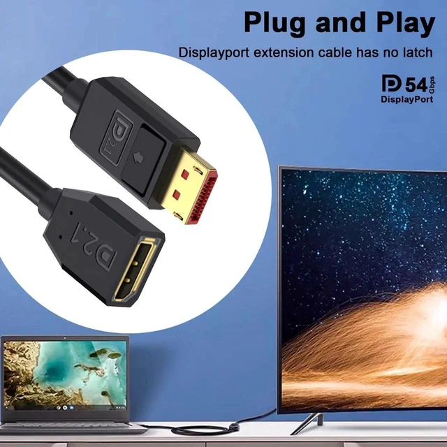 Alt view image 2 of 7 - 1.5FT DisplayPort 2.1 Extension Cable Male to Female 54Gbps Support 16K 8K 4K High Refresh Rate HDR HDCP DSC 1.2a for Gaming Monitor