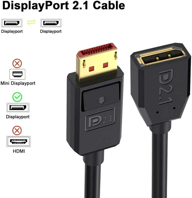 Alt view image 6 of 7 - 1.5FT DisplayPort 2.1 Extension Cable Male to Female 54Gbps Support 16K 8K 4K High Refresh Rate HDR HDCP DSC 1.2a for Gaming Monitor