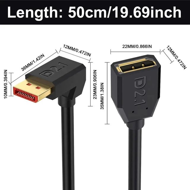Alt view image 7 of 7 - 1.5FT 90 Degree Up Angle DisplayPort 2.1 Extension Cable 54Gbps Male to Female DP Cable 16K@30Hz 8K@120Hz 4K@240Hz HDR HDCP for Gaming Monitor TV Graphics Card