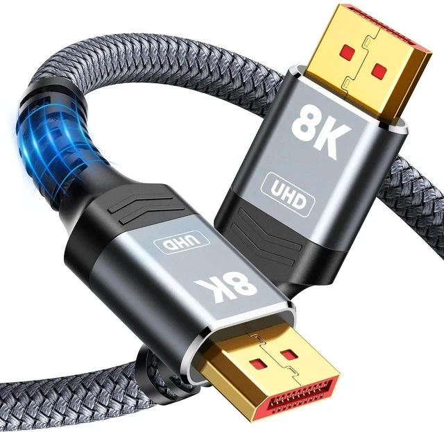 Main image of 3.3FT Grey Braided DisplayPort 1.4 Cable 32.4Gbps 8K@60Hz 4K@144Hz 2K@240Hz 165Hz HDR FreeSync G-Sync High Speed Video Cable for Gaming Monitor GPU PC