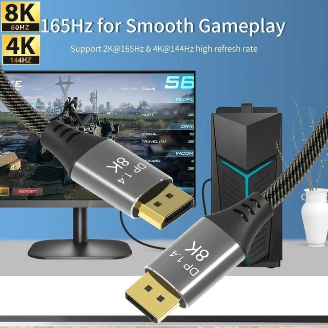 Alt view image 6 of 7 - DisplayPort Cable 1.4, 4.92FT DP Cable, Ultra HD 8K@60Hz 4K@144Hz, High Speed 32.4Gbps HDCP 3D Slim and Flexible DP to DP Cable for HDTVs, Displays, Monitors, Graphics, PC