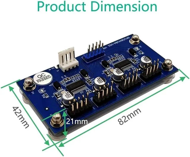 Alt view image 6 of 6 - 9Pin USB Header Male 1 to 4 Extension Hub Card, USB 2.0 9Pin Connector Adapter with SATA Power & Magnetic Base for Desktop PC