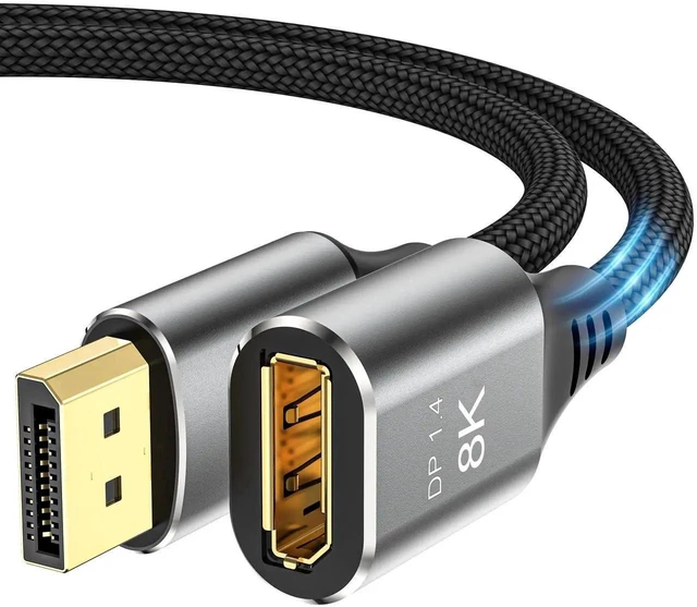 Alt view image 7 of 7 - 3FT 8K DisplayPort 1.4 Extension Cable Braided DP Male to Female Extender Cord 8K@60Hz 4K@120Hz (Grey)