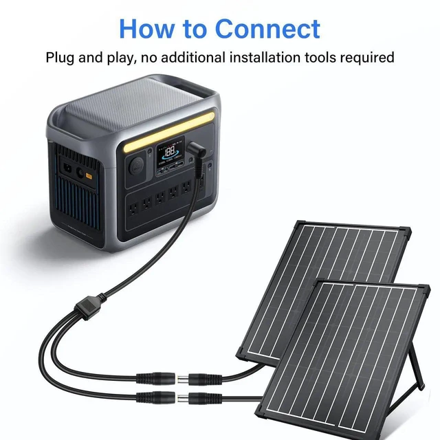 Alt view image 3 of 7 - 2Ft 14AWG DC7909 90 Degree Y Splitter Cable, DC 8mm 1 Male to 2 Female Right Angle Converter Cable for Solar Panel Power Connection