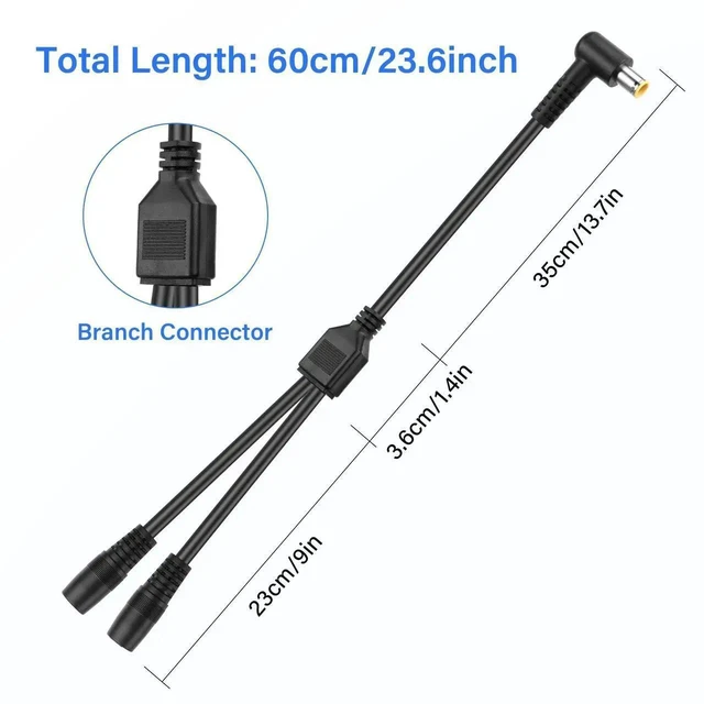 Alt view image 6 of 7 - 2Ft 14AWG DC7909 90 Degree Y Splitter Cable, DC 8mm 1 Male to 2 Female Right Angle Converter Cable for Solar Panel Power Connection