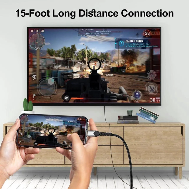Alt view image 4 of 7 - 15ft Long USB C to HDMI Cable, 4K@30Hz 1080P@120Hz Uni-Directional Type C to HDMI Cord, Compatible with MacBook iPad Pro/Air, iPhone 17/16/15, Galaxy S25/S24/S23 Android Phone to TV Projector Monitor