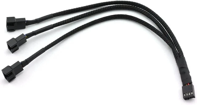 Main image of 1 to 3 PWM Fan Splitter Cable, 10.5 Inch Black Sleeved 4Pin Female to 3×4Pin Male PC Fan Power Extension Cable, 27cm Computer Cooling Fan Adapter Cord