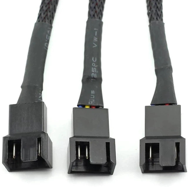 Alt view image 2 of 6 - 1 to 3 PWM Fan Splitter Cable, 10.5 Inch Black Sleeved 4Pin Female to 3×4Pin Male PC Fan Power Extension Cable, 27cm Computer Cooling Fan Adapter Cord