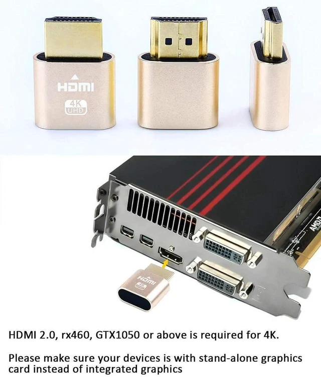 Alt view image 6 of 7 - 4K HDMI Dummy Plug Display Emulator 2 Pack, Fit-Headless Virtual Display Adapter 4K/2K/1080P for Windows Mac OSX Linux PC Desktop