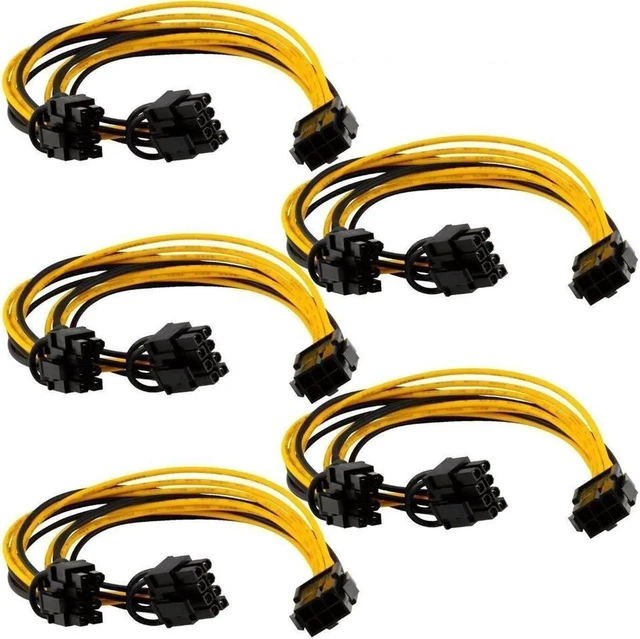 Alt view image 2 of 2 - 5-Pack PCI-E 6-Pin to 2X 6+2-Pin PCIE Power Splitter Cable, PCI Express GPU Power Extension Adapter Cable for Graphics Card
