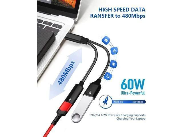 Alt view image 6 of 7 - USB C OTG Adapter with Power USB C to USB Female with 60W PD Charging OTG Adapter for S21/S20/S20+/Note 10+ iPad Pro Google Chromecast with Google TV Android LG V40 30 XPS-2 Pack
