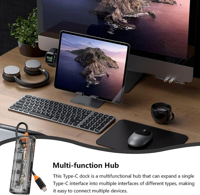 Alt view image 6 of 7 - Hub Docking Station, Type-C HD Docking Station, Laptop Docking Station Dual Monitor, Docking Station, Computer Networking Hubs for Computer, Lennovo, Yoga, Keyboard, Mouse, Hard Disk, Camera