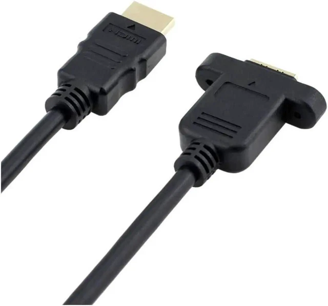 Alt view image 5 of 7 - 1FT HDMI Extension Cable Male to Female High Speed HDMI Extender with Screw Nut for Panel Mount, Gold-Plated Black
