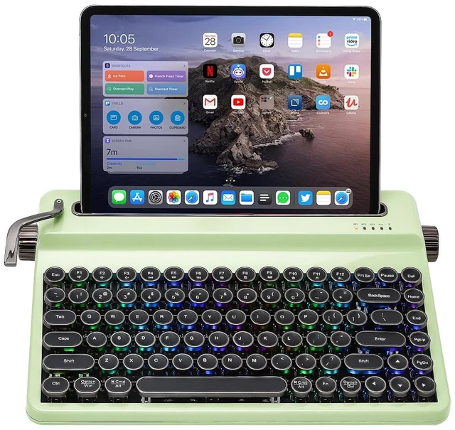 Main image of QL75 Wireless Typewriter Hot Swap Retro Mechanical Keyboard,Punk Round Keycaps,RGB Backlit QMK/VIA P