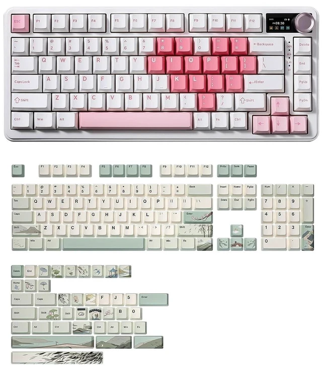 Main image of B75 PRO MAX Wireless Mechanical Keyboard(White Heart, Cocoa Cream V2 Switch),Spring Tea Keycap Cherr