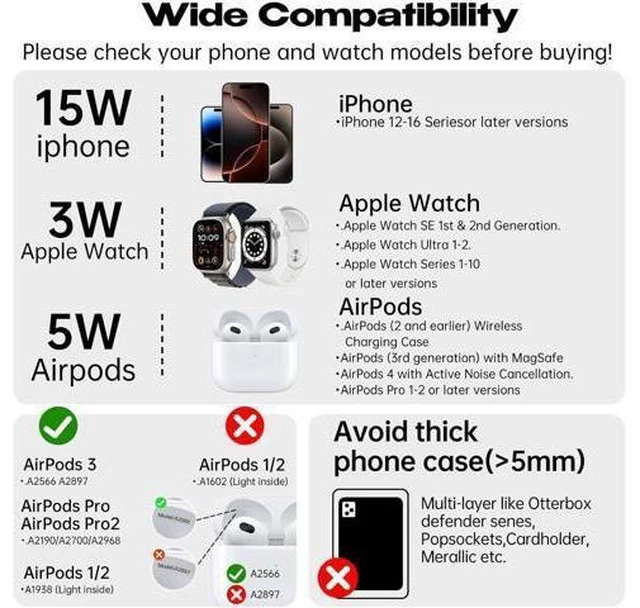 Alt view image 6 of 7 - Magnetic Charger for iPhone Charging Station Mag-Safe Phone Charger for iPhone 17 16 15-12 Series for Airpods Watch and Phone Charging Stand